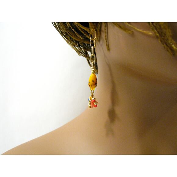 Set of Handcrafted long Gemstone Art Glass Beaded Dangle Drop Earrings 2 inch - Picture 7 of 9